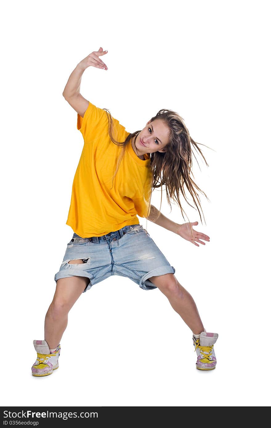 Cool dancer woman over white background