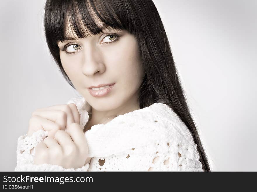 Cool dancer woman on gray background