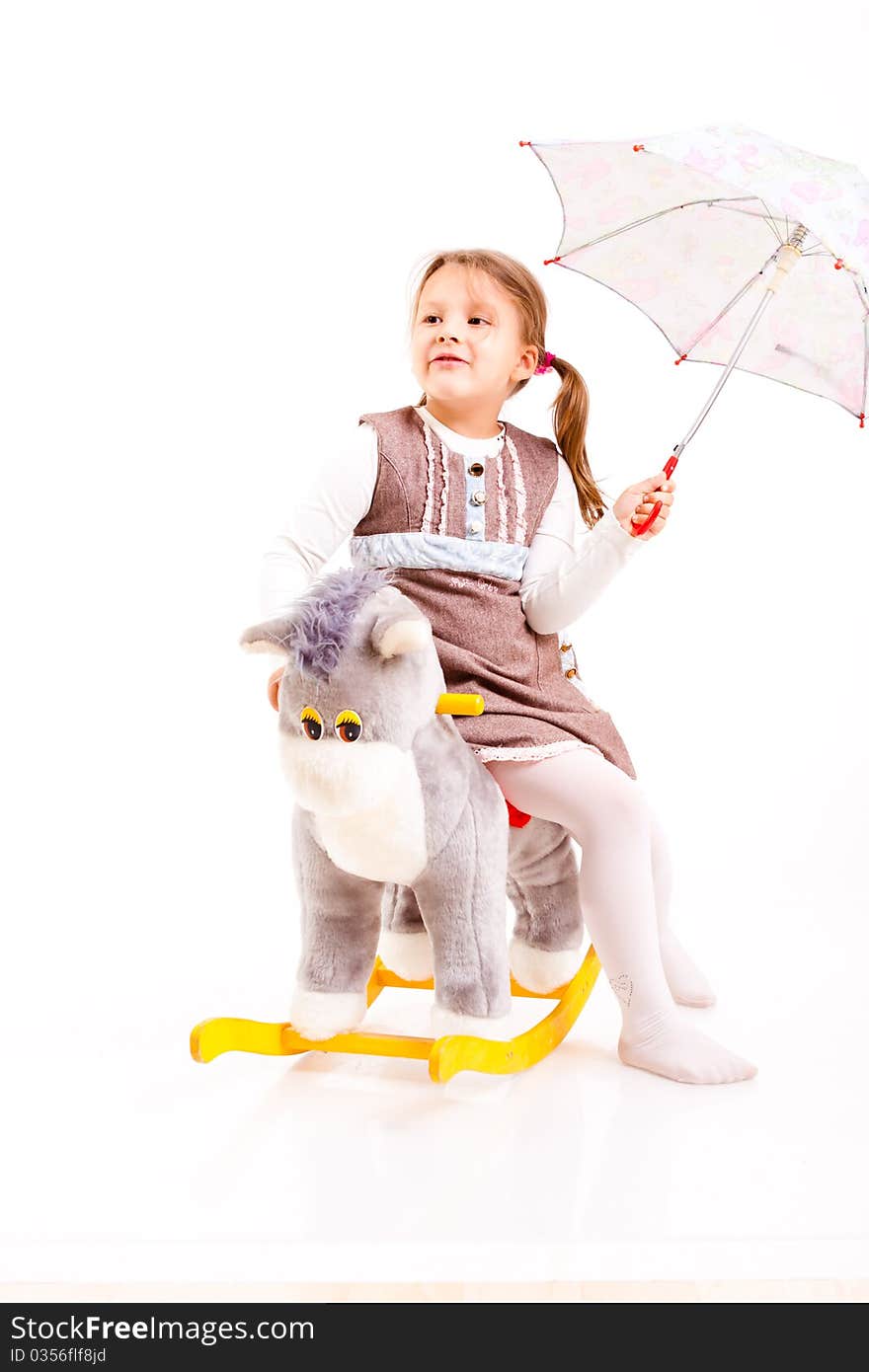 Girl with an umbrella on a white background. Girl with an umbrella on a white background