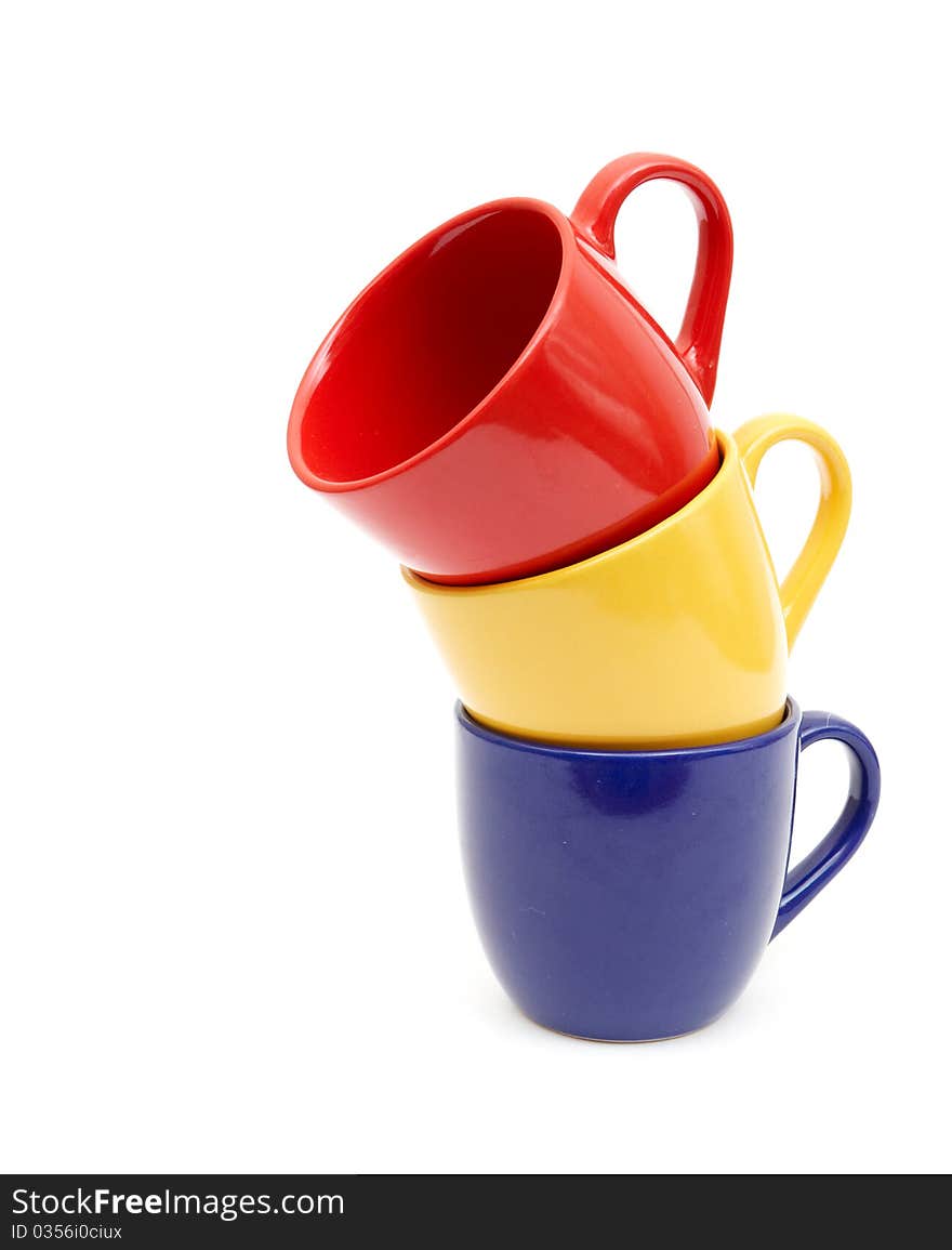 Beautiful color cups on a white background