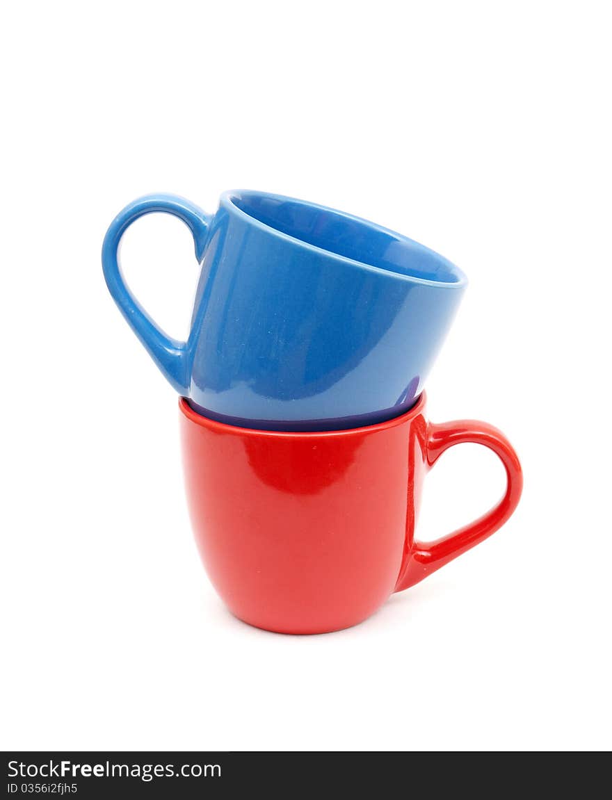 Beautiful color cups on a white background