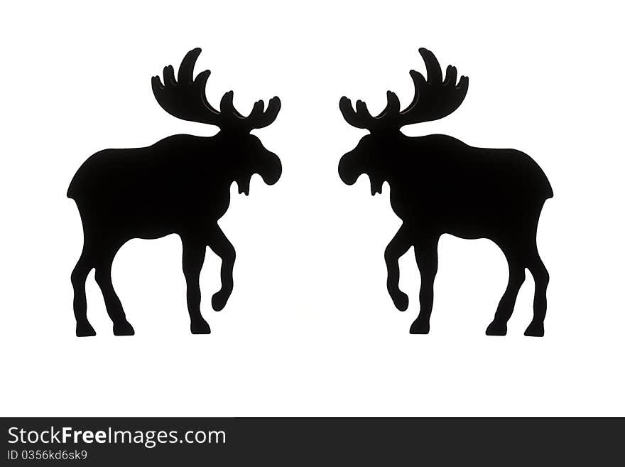 Silhouette of two elks are isolated on a white background