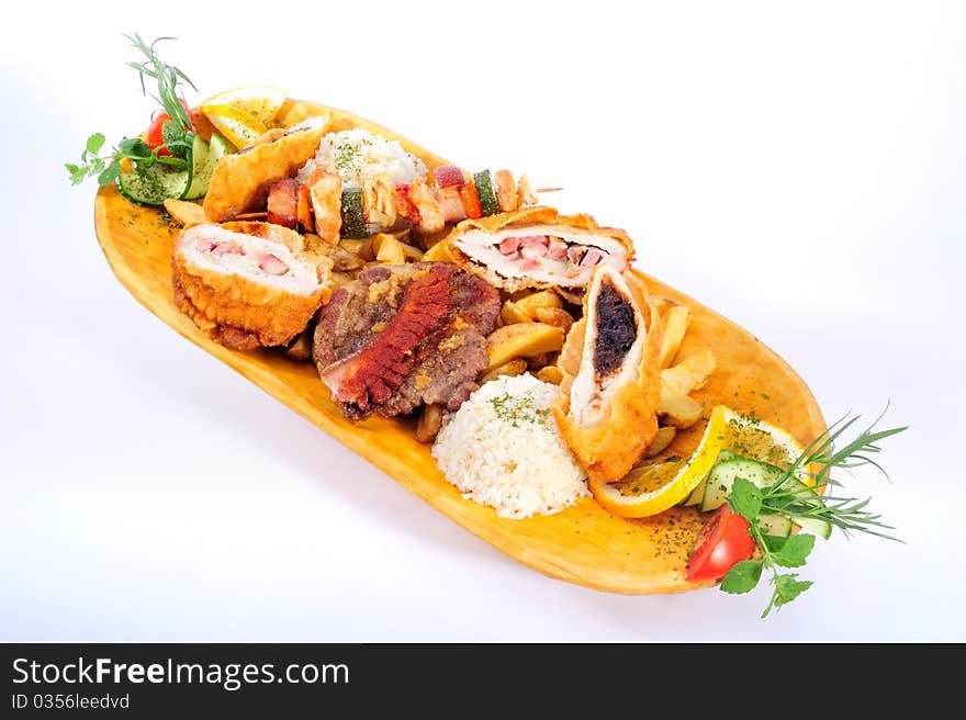 Fried meat plate with chips