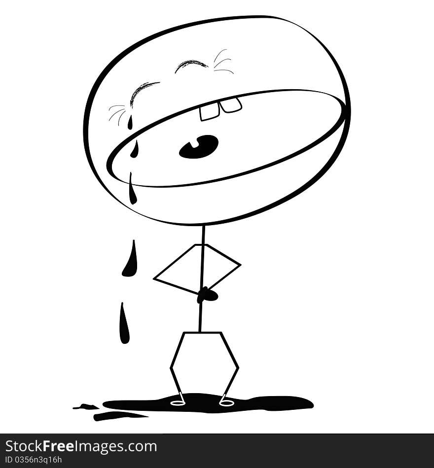 Drawing back and white cartoon man with a big head