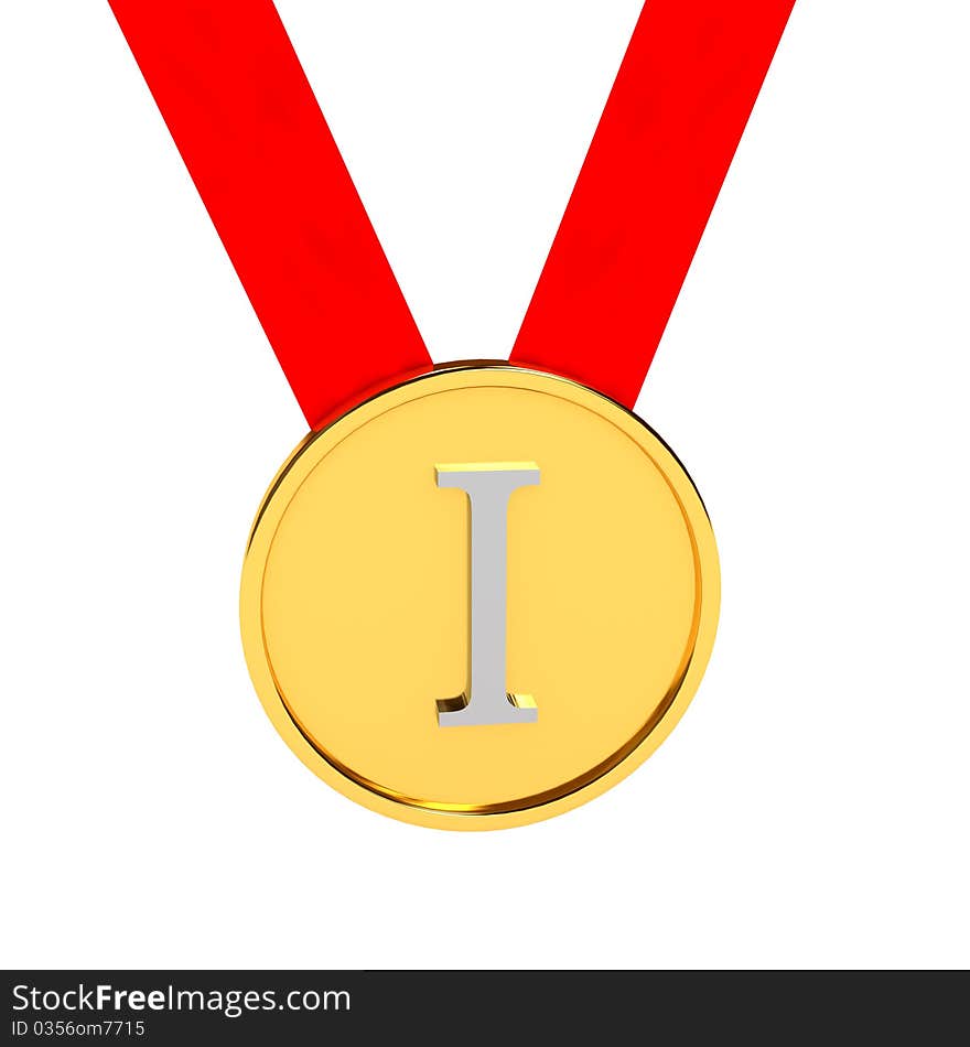 Gold medal over white background. Computer generated image