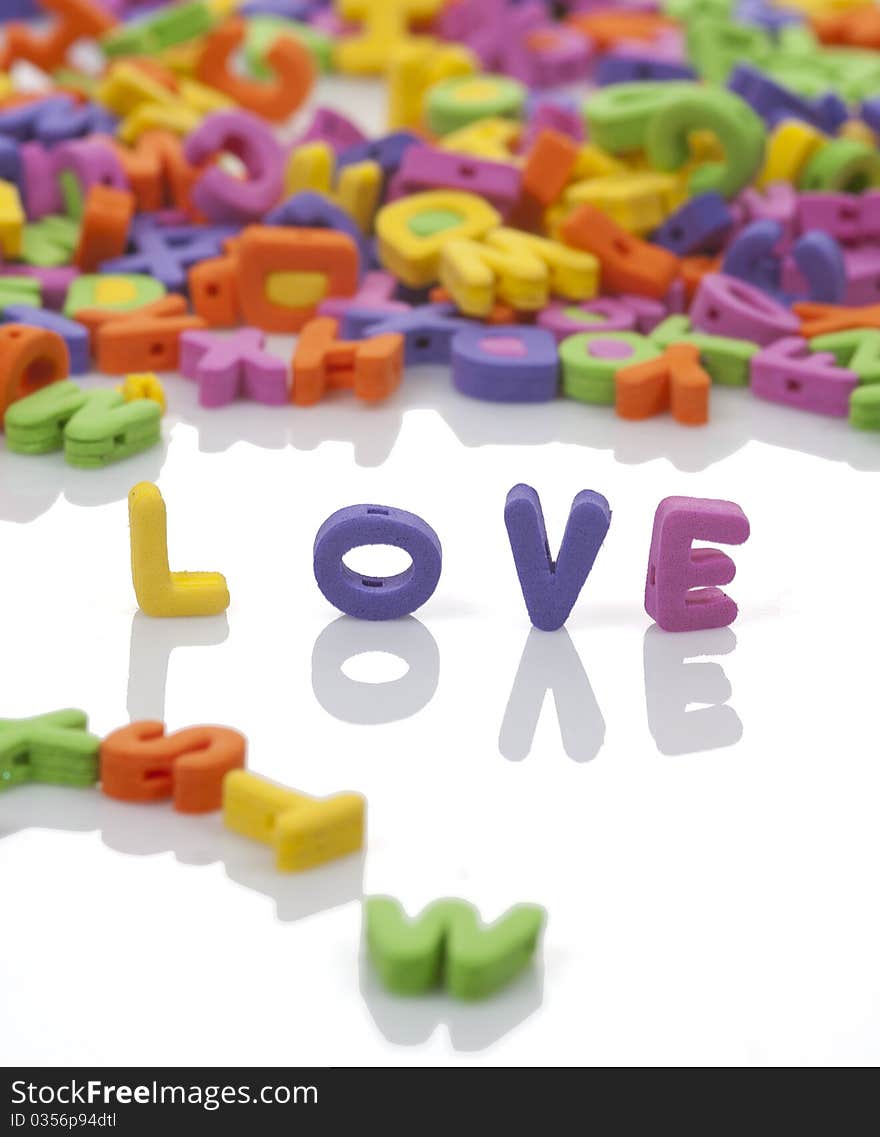 Love written with colored toy letters