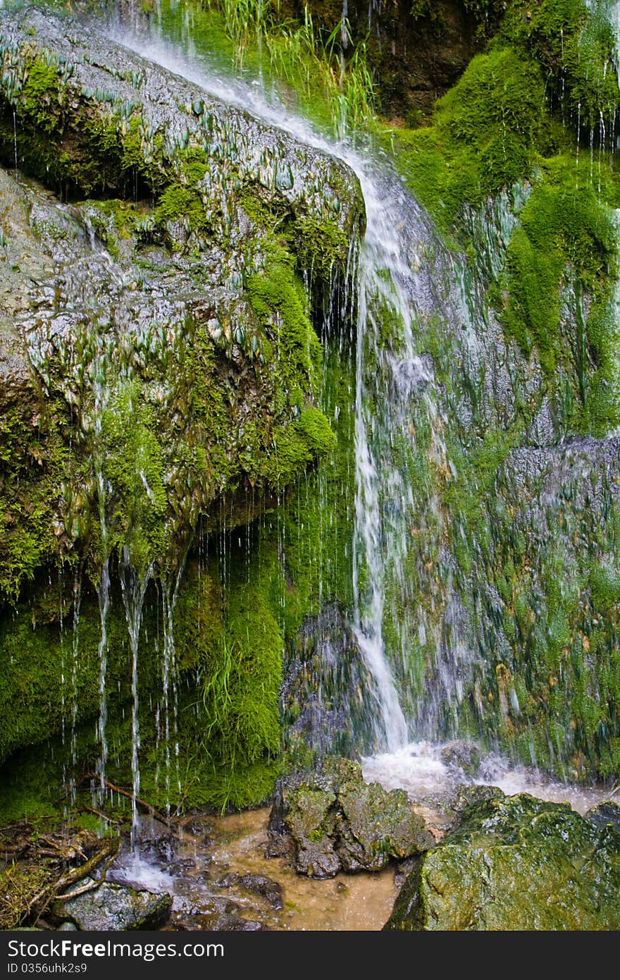 Little Falls, cold waters that flow over the rocks covered with green moss