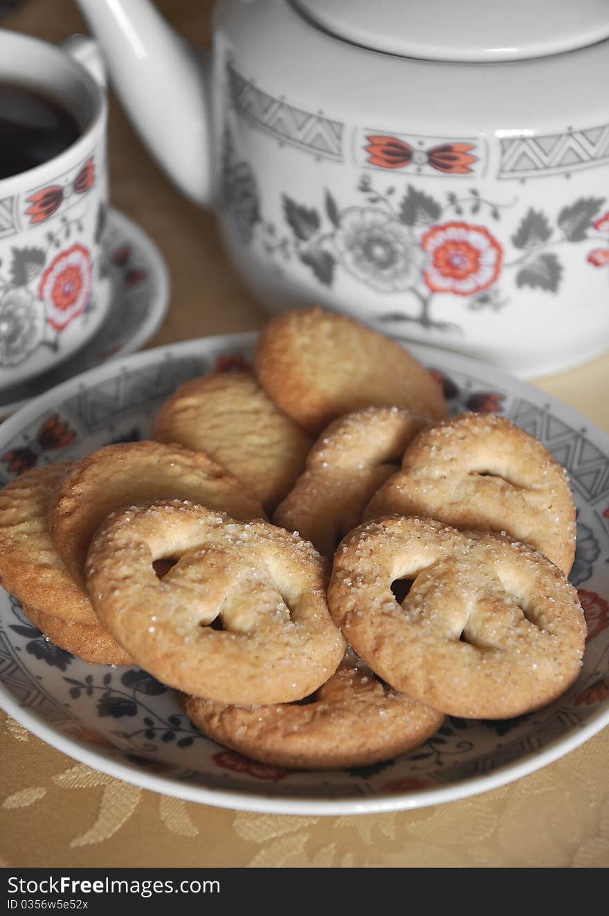 Cup of tea with sweet cookies. Cup of tea with sweet cookies