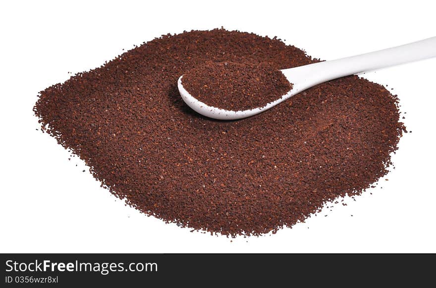 Ground coffee with a spoon for coffee