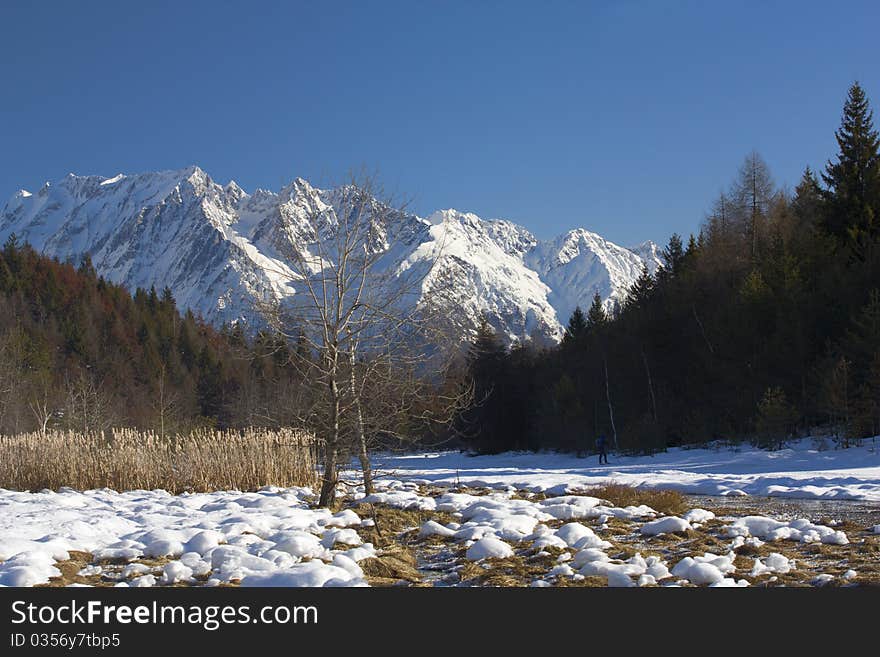 Winter mountain landscape on italian alps. This picture was taken on a sunny day.