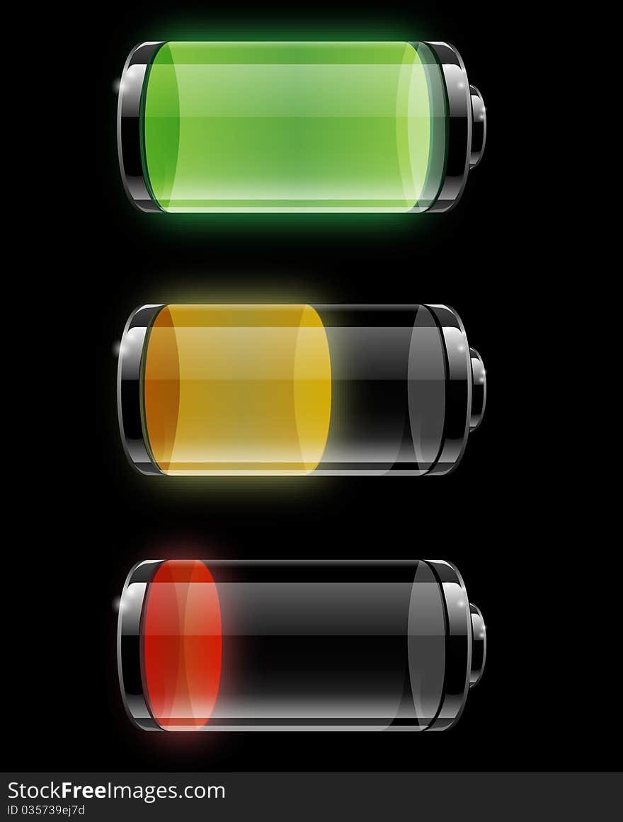 Batteries with different levels of charging. Batteries with different levels of charging