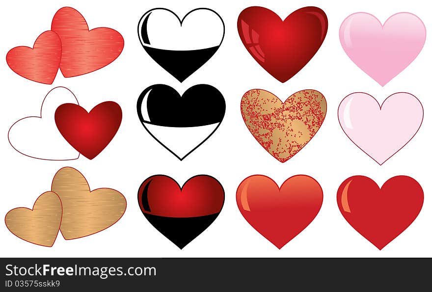 Collection of  hearts. isolated on white background. Vector illustration