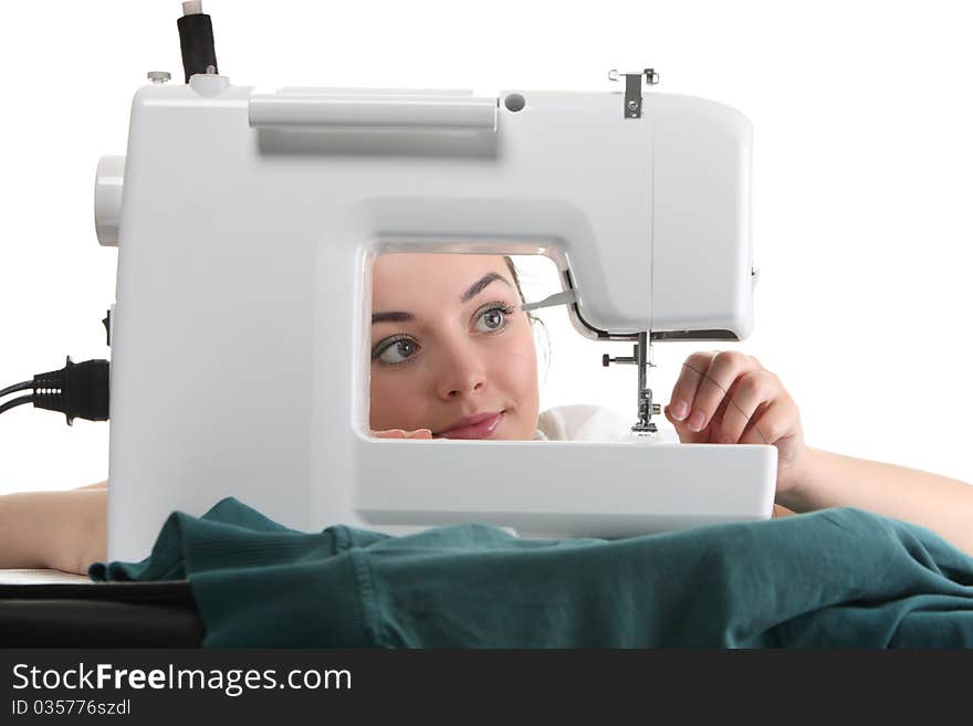 Woman seamstress work on the sewing-machine