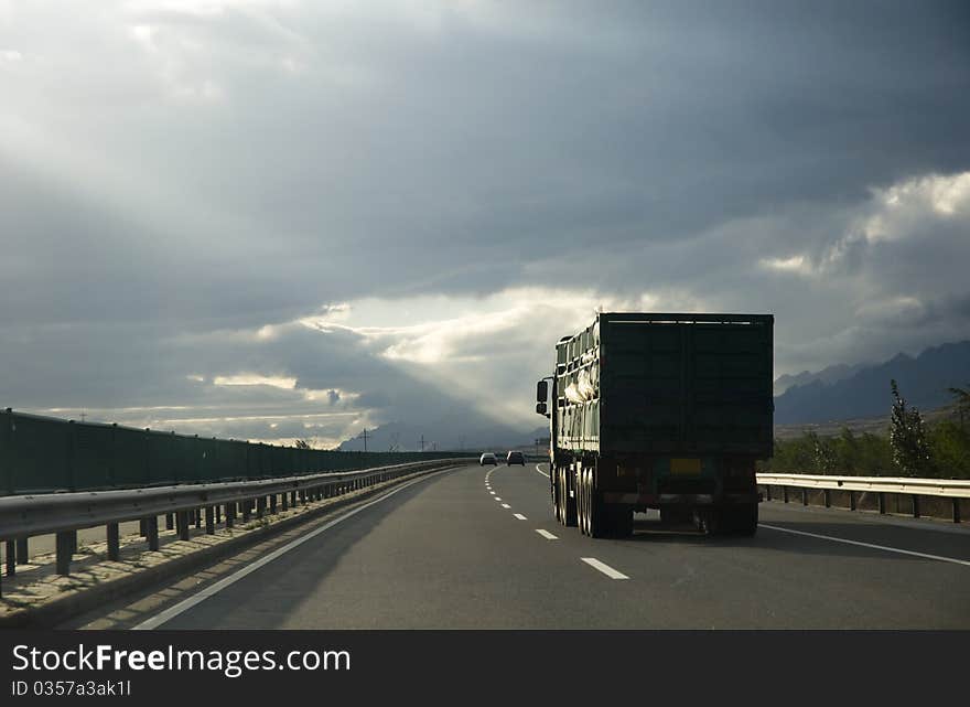 High-speed highway against the blue sky