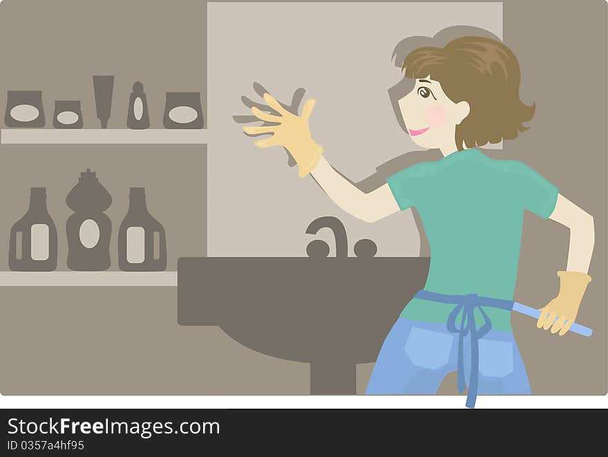 Image of funny housewife, hwo clean her home. Image of funny housewife, hwo clean her home