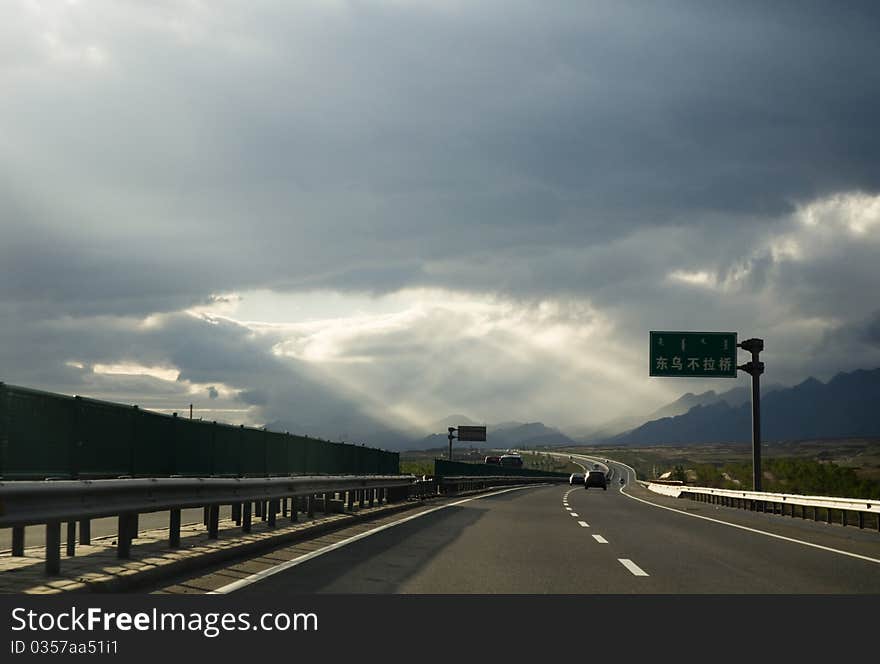 High-speed highway against the blue sky