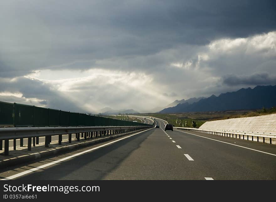 High-speed highway against the blue sky