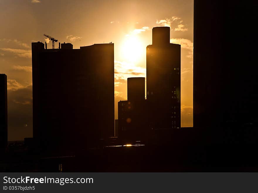 Sunset with skyscraper in Frankfurt