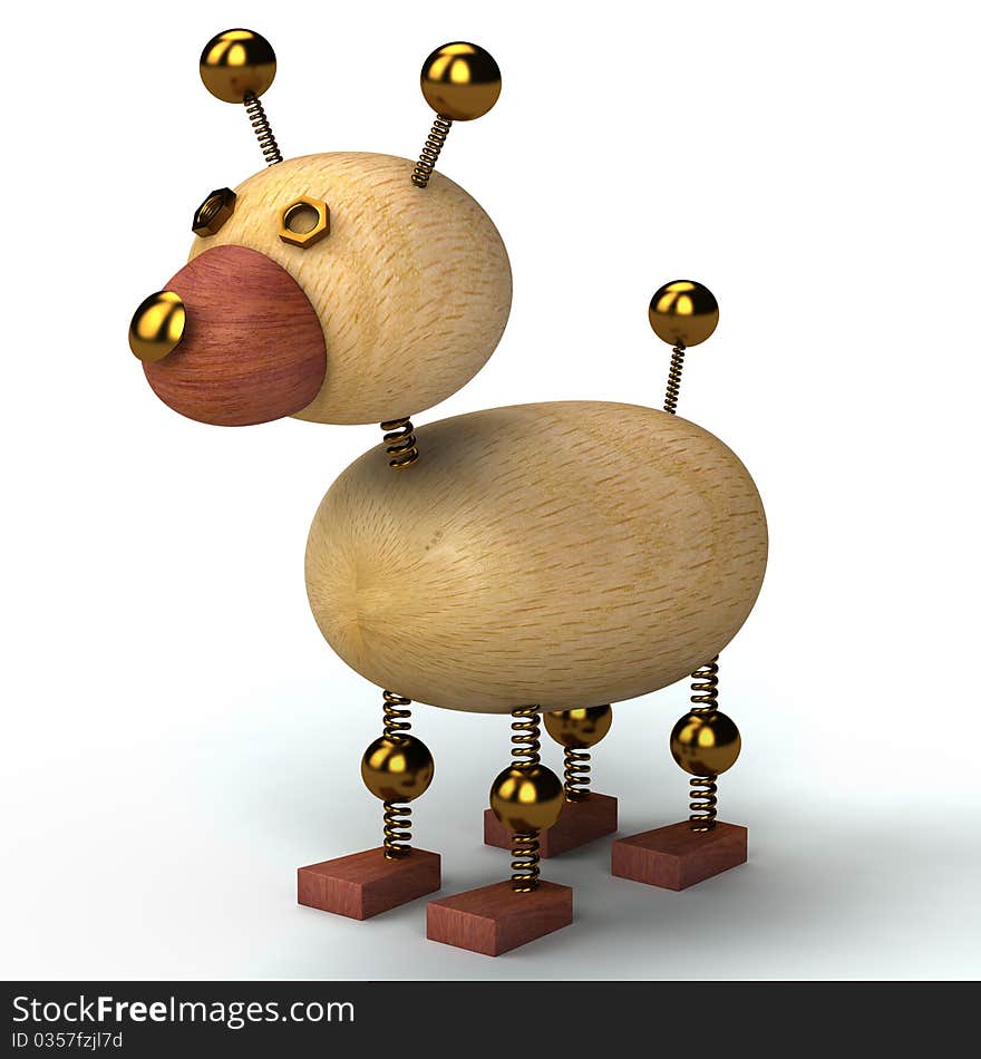 Wood Dog 3d Rendered