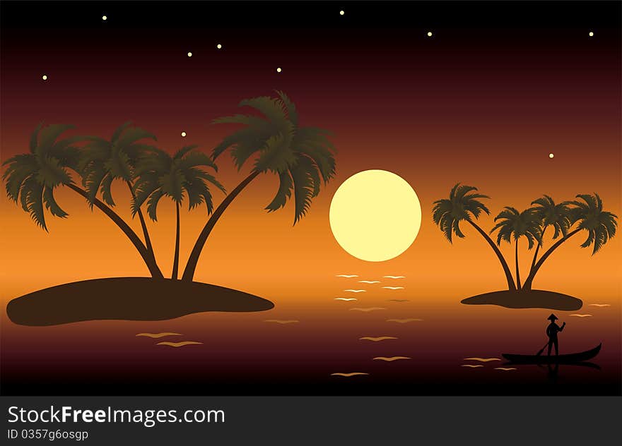 vector illustration of tropical palm islands