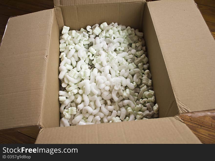 Open Carton with packing peanuts