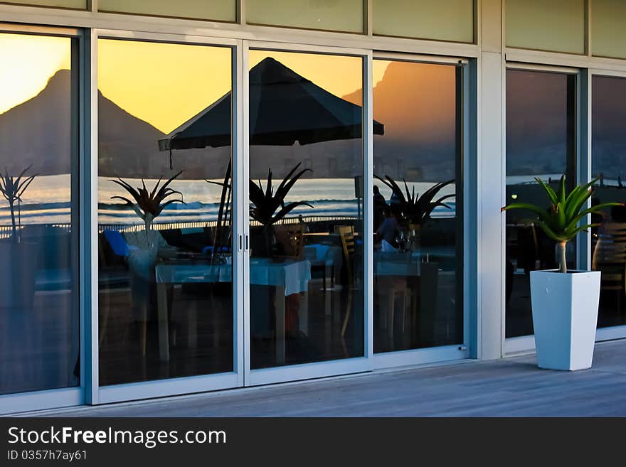 Reflection of sunset in patio windows. Reflection of sunset in patio windows