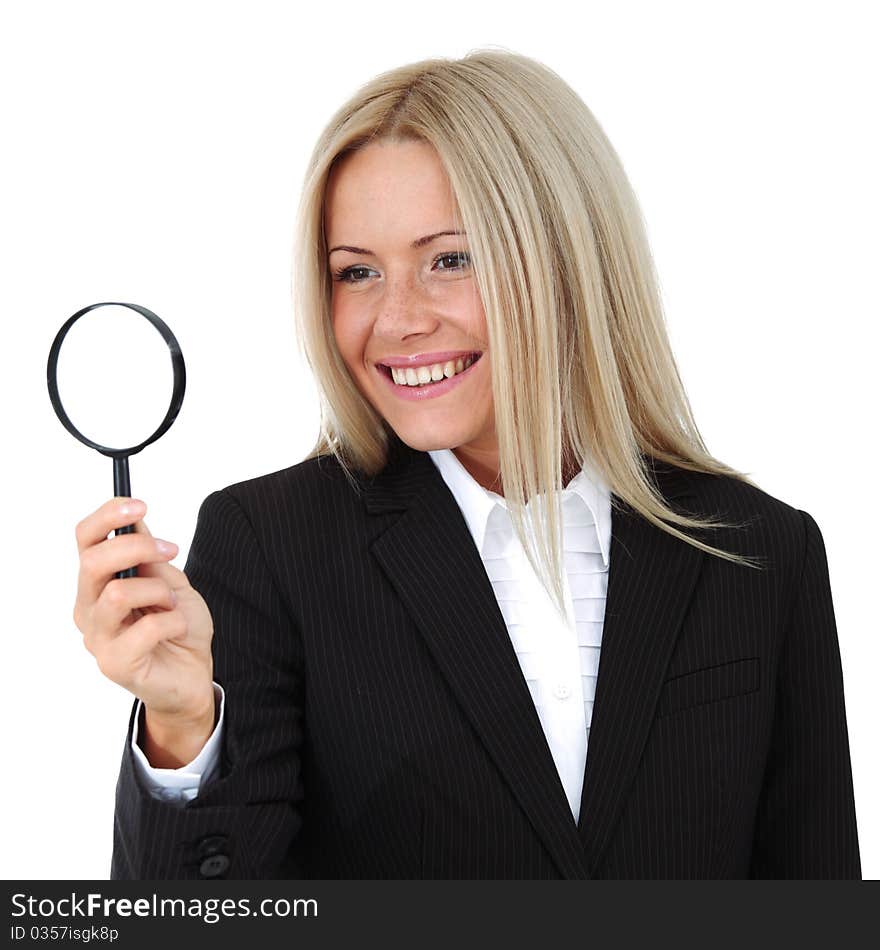 Business woman search portrait isolated close up