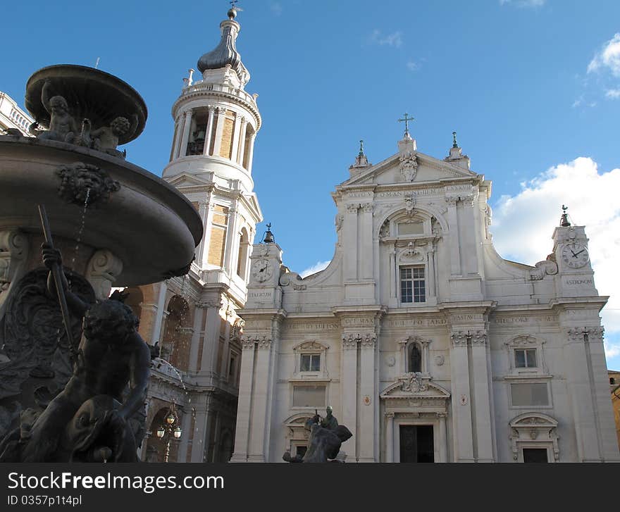 Scene of the central square of Black Madonna  with façade of the Basilica. Scene of the central square of Black Madonna  with façade of the Basilica