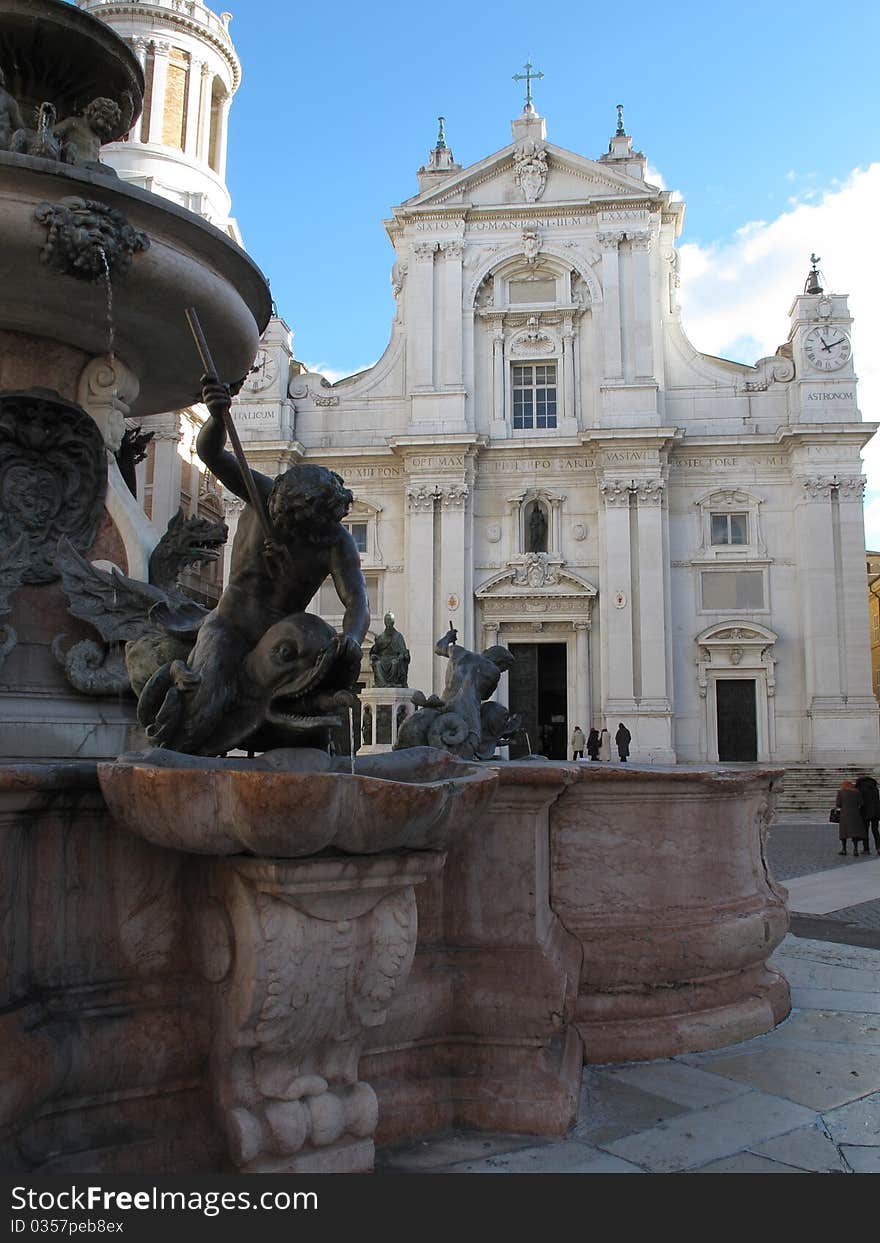 Scene of the central square of Black Madonna  with façade of the Basilica. Scene of the central square of Black Madonna  with façade of the Basilica