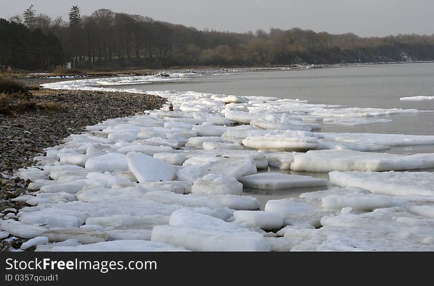 Ice floe on Danish beach in January