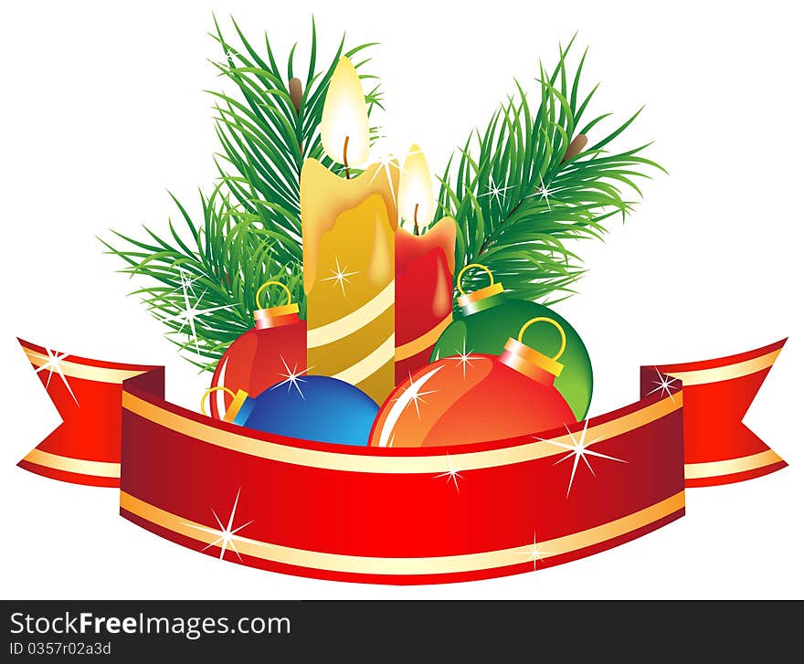 Candles and spruce branches. Holiday composition. Candles and spruce branches. Holiday composition