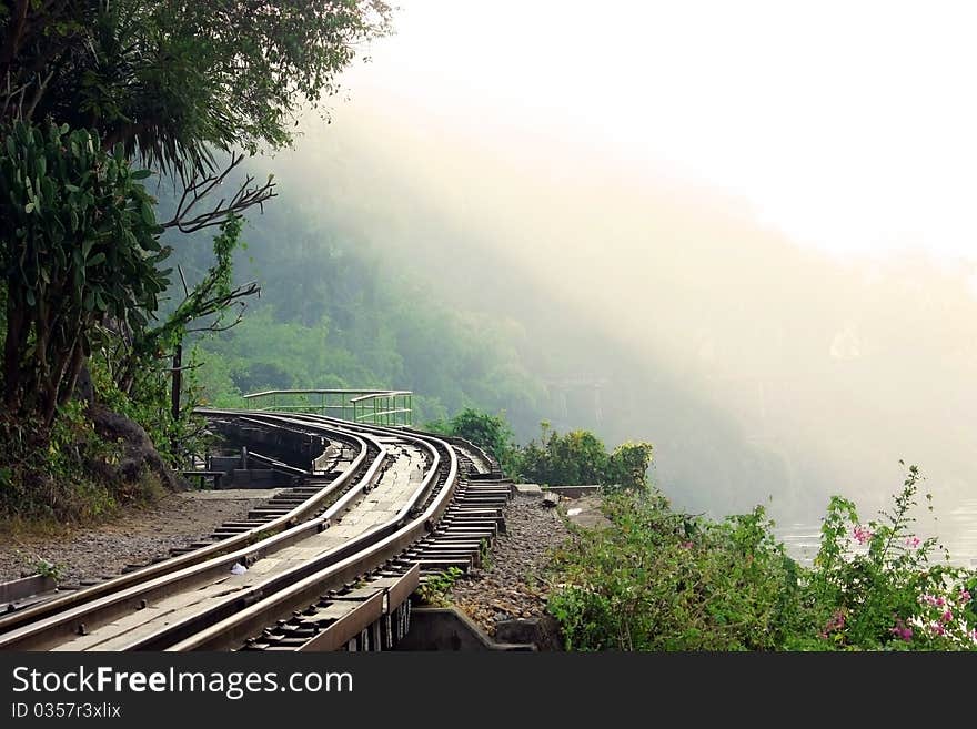 Dying railway tracks in period world war 2 of thailand.plentifully people die at here.