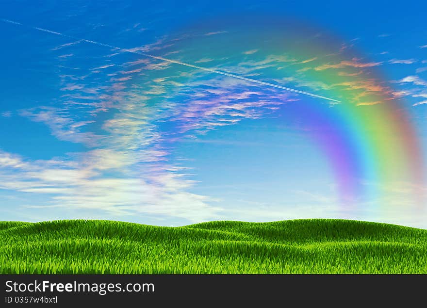 Landscape with rainbow in the warm summer weather. Nice background. Landscape with rainbow in the warm summer weather. Nice background.