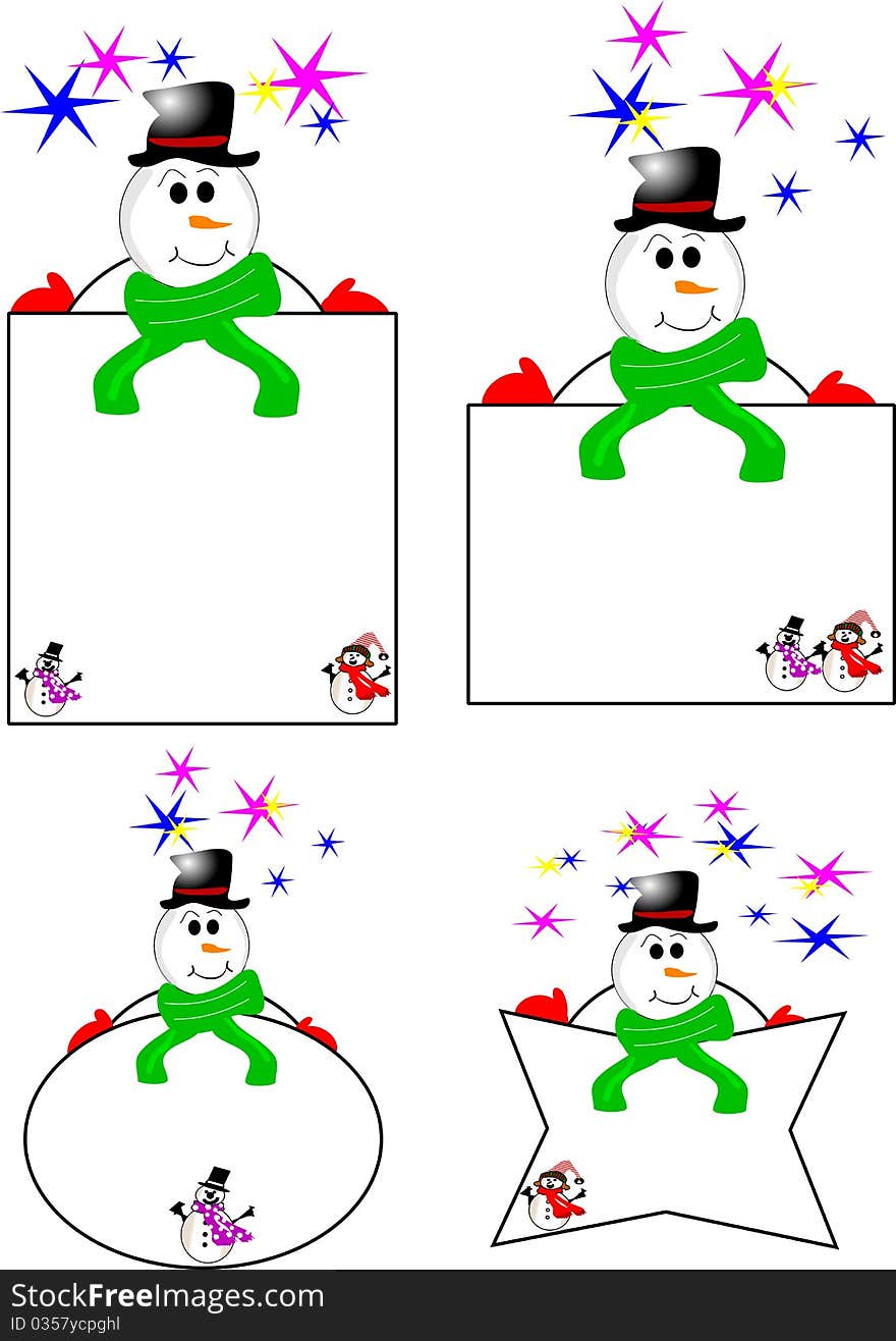 Tags for Christmas with snowman and stars on white. Tags for Christmas with snowman and stars on white