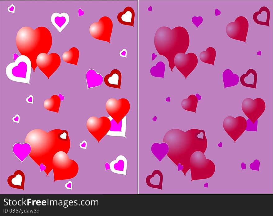 Valentine hearts in various shapes backgrounds side by side. Valentine hearts in various shapes backgrounds side by side