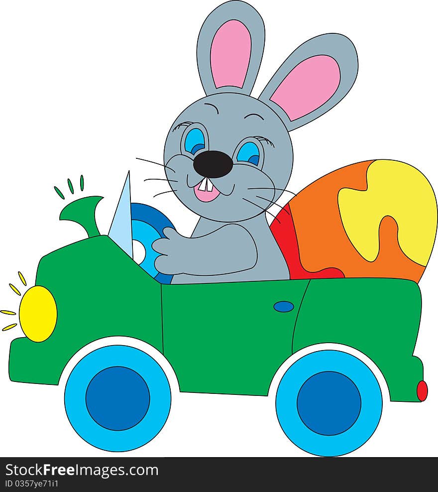 Easter Bunny in a car in white background