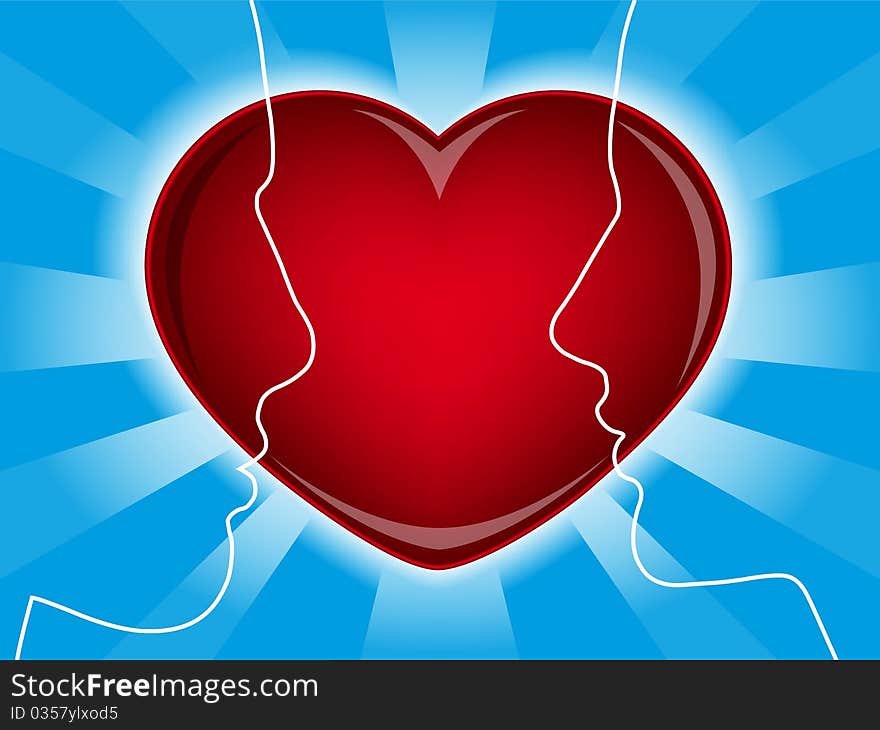 Vector image of the love heart and silhouettes of man and woman. Vector image can fit any size. Vector image of the love heart and silhouettes of man and woman. Vector image can fit any size