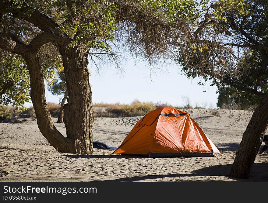 Campsite with Tent in Inner Mongolia, China