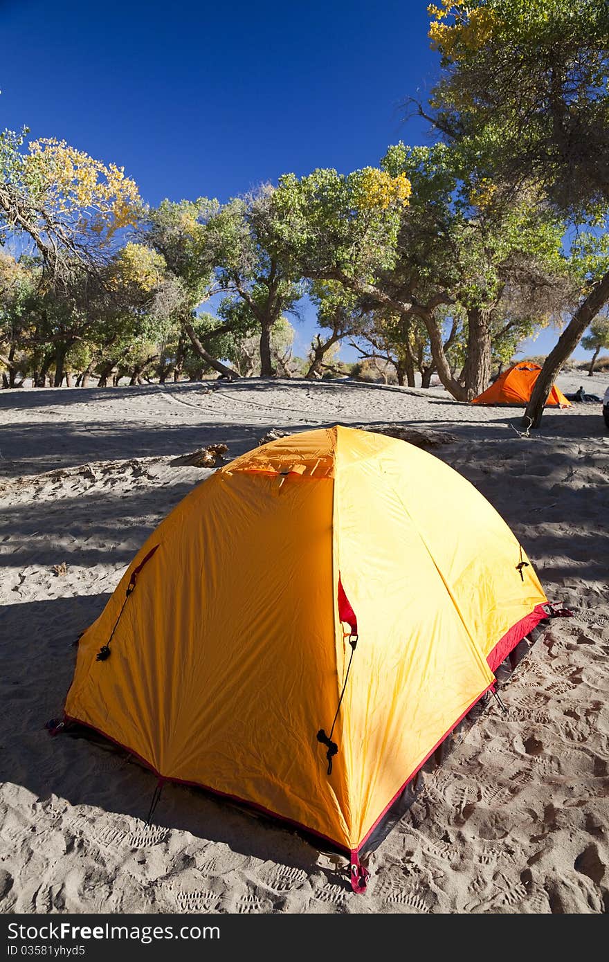 Campsite with Tent in Inner Mongolia, China