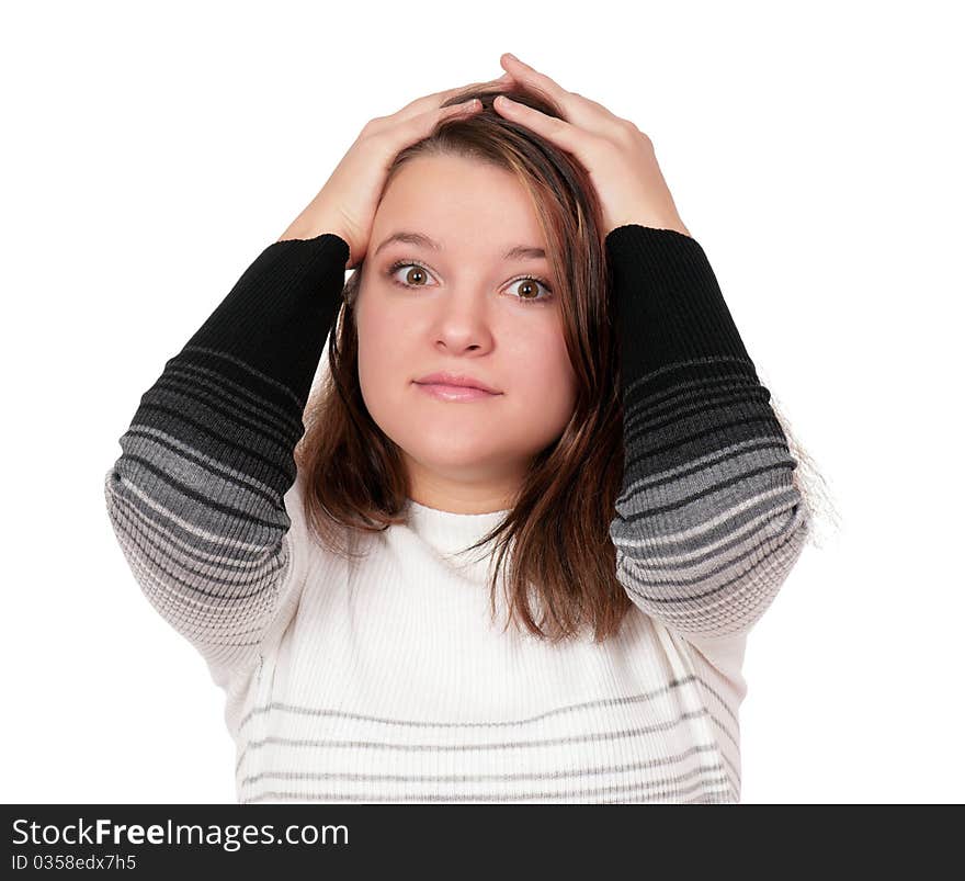 Portrait of a emotional beautiful woman. Isolated on white background. Portrait of a emotional beautiful woman. Isolated on white background.