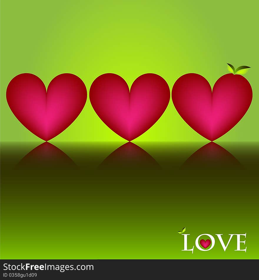 Red hearts placed in green background