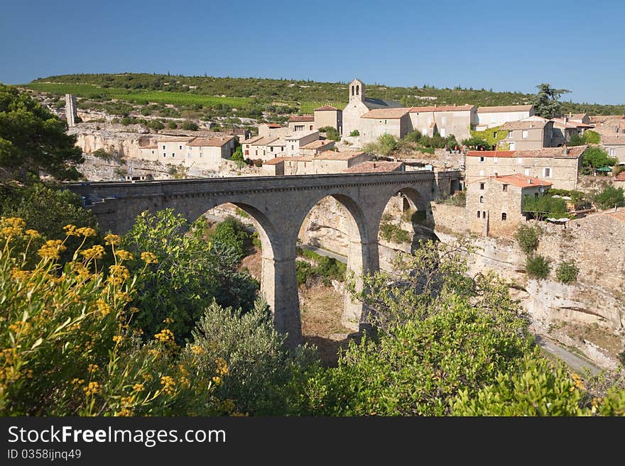 Minerve village and bridge in France in summer sun. Minerve village and bridge in France in summer sun