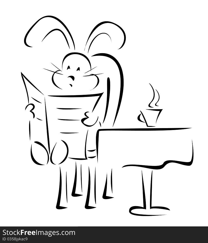 Vector bunny read newspaper and drink coffee. Vector bunny read newspaper and drink coffee.