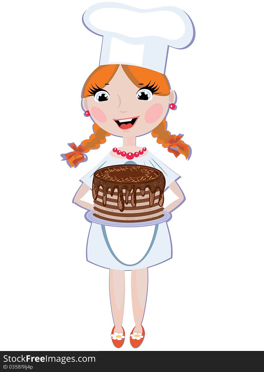 Girl cook with chocolate pie