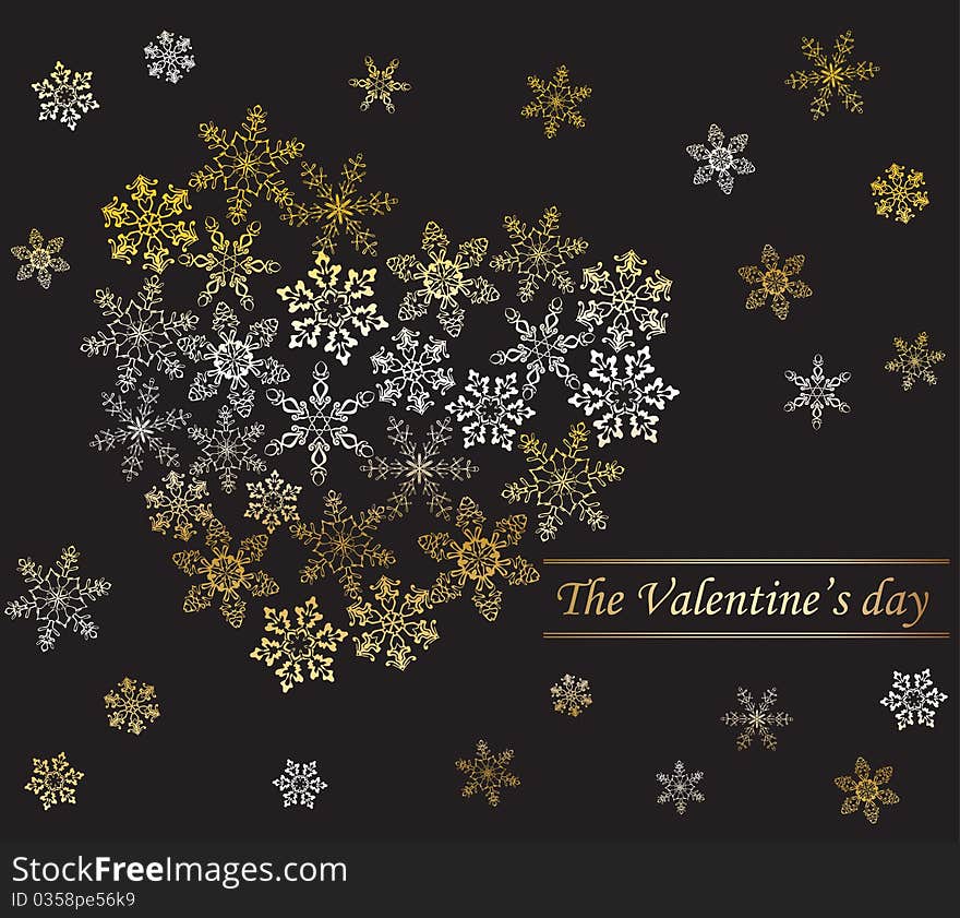 Heart from snowflakes. Valentine's day background.