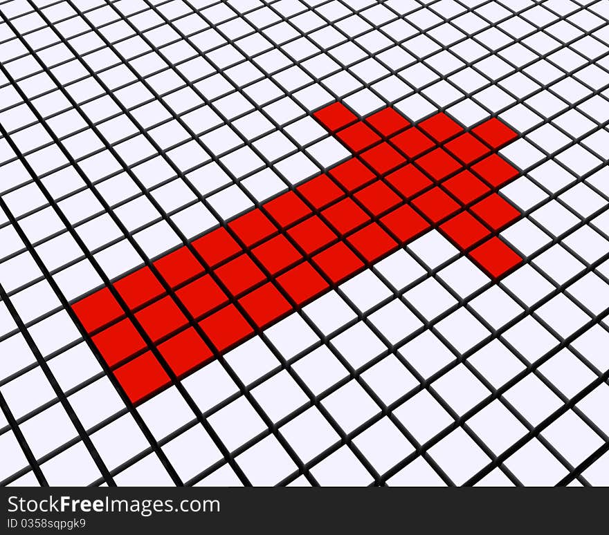 Arrow made from red cubes - this is a 3d render illustration