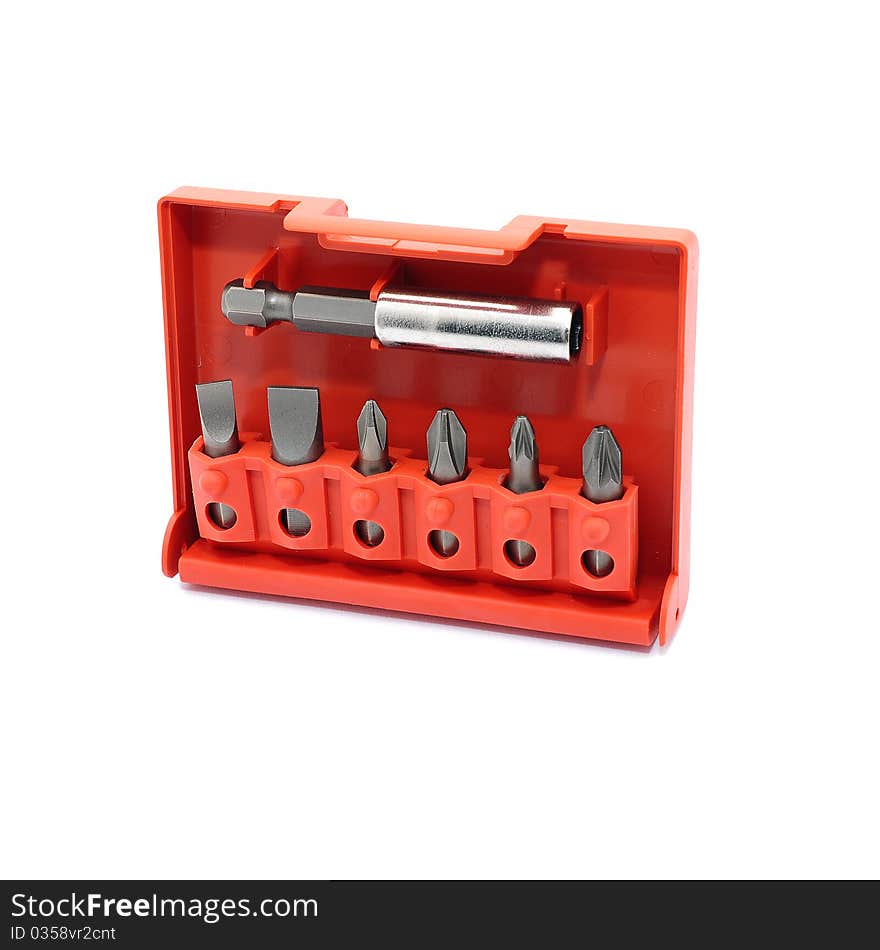 Set of heads for screwdriver isolated on a white background