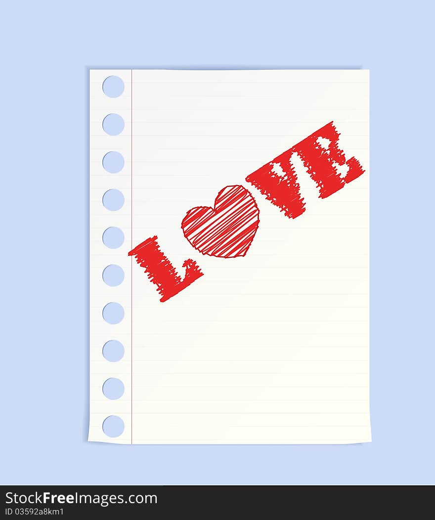 Text on a piece of paper and the word Love. O = heart. Text on a piece of paper and the word Love. O = heart.