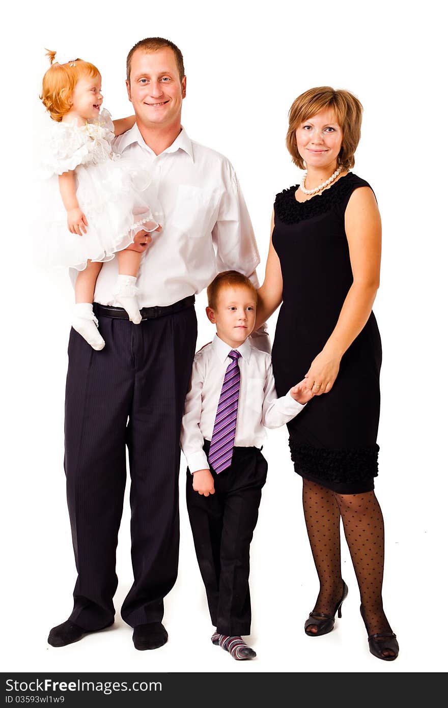 Happy family staying on a white background