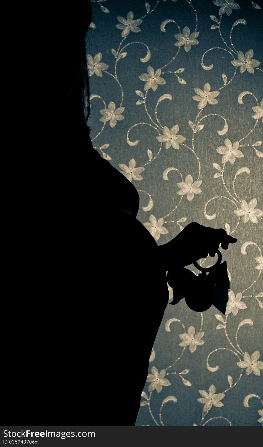 A silhouette of a pregnant woman at  studio. A silhouette of a pregnant woman at  studio